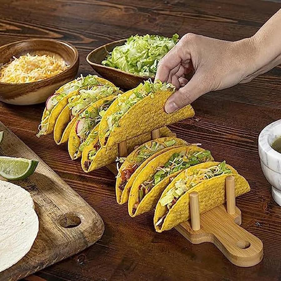 Bambus Taco Halter Jeder Taco Ständer fasst 8 Tacos Mehrzweck Lebensmittelständer Taco Ständer für harte Schalen für Küche Charcuterie Tortillas