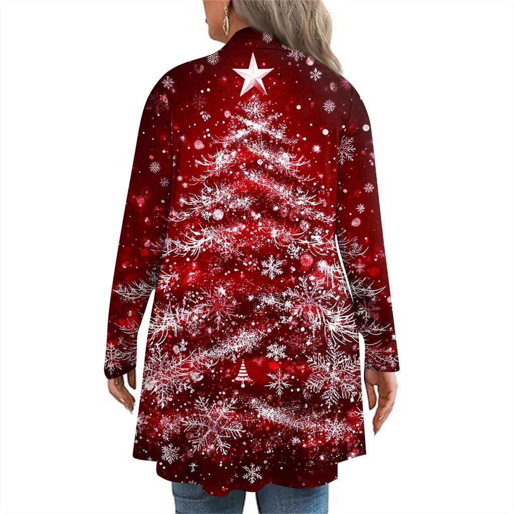 Women's Fall And Winter Fashion Casual Print Long Sleeve Mid-Length Cardigan Jacket