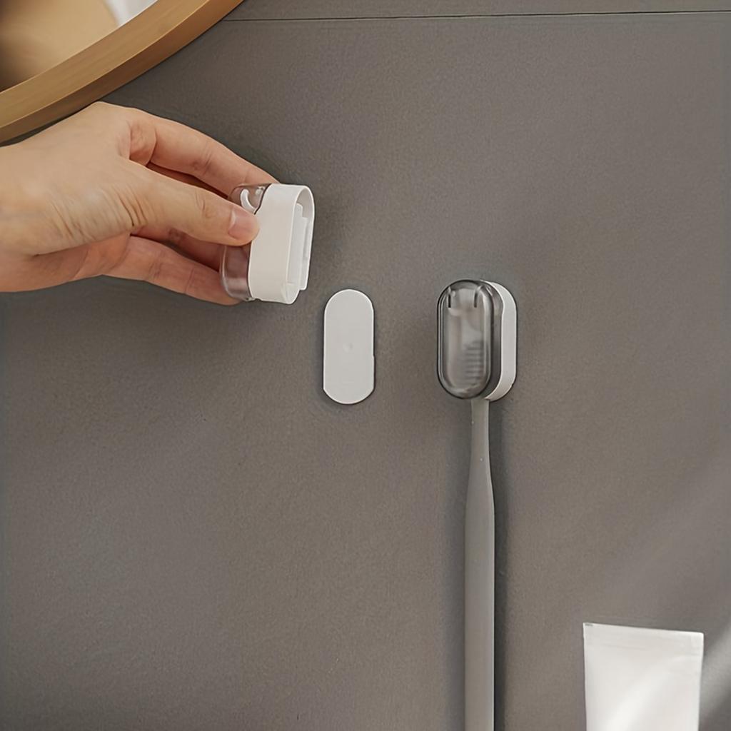 3 Stück Wandmontierter Zahnbürstenhalter mit Abdeckung - Staubdichter Zahnbürstenständer aus Kunststoff - Stanzfreier Badezimmer-Zahnbürstenhänger - Nein