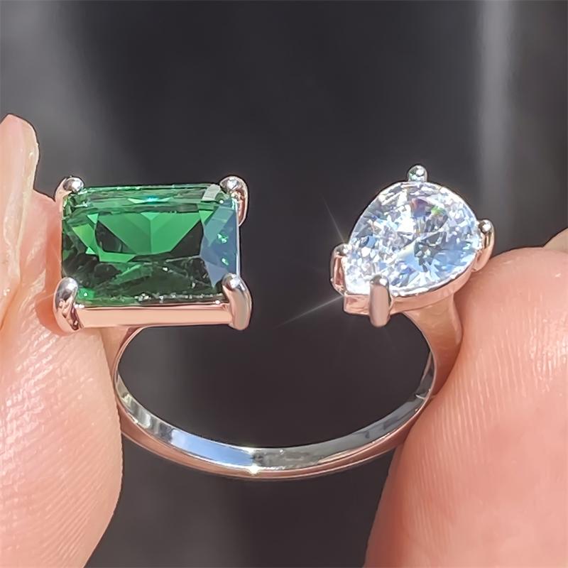 ZAKOL Luxury Square Water Drop AAA Cubic Zirconia Open Rings for Women Clear Pink Green CZ Engagement Wedding Party Zircon