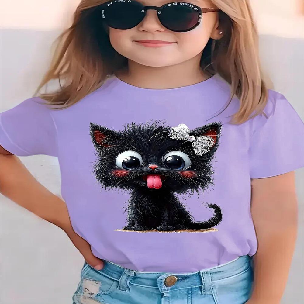 Summer Fashion Girls Short-sleeved T-shirt Cartoon Pattern Printed Casual Versatile Top