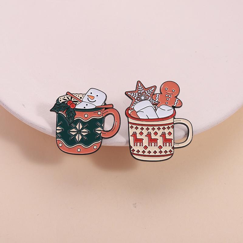 Cartoon Animal Drink Enamel Pins Witch Black Cat Elf Happiness Potion Christmas Gingerbread Coffee Drink Brooches Jewelry Gifts
