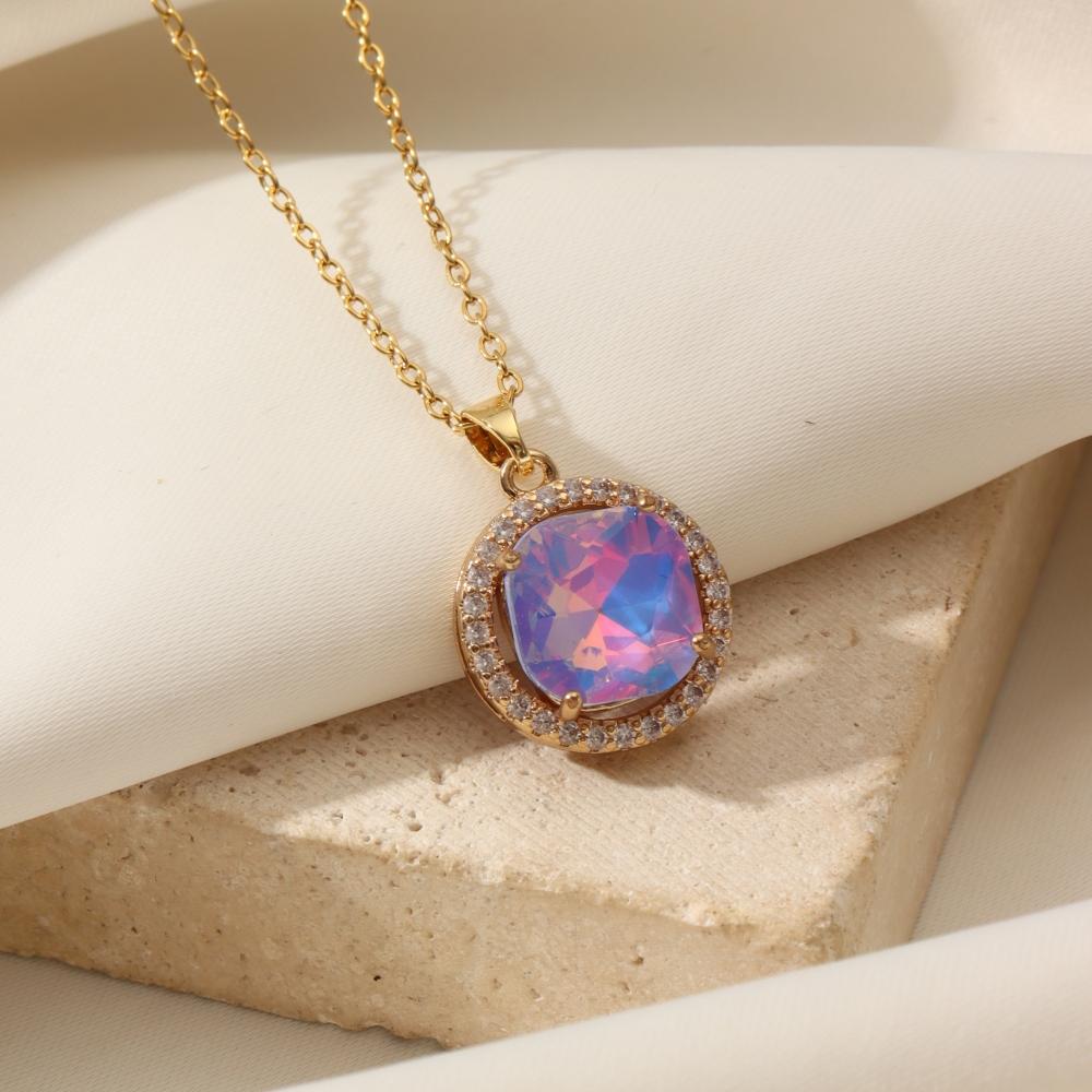 

Luxurious Round Imitation Gemstones Pendant Necklace for Women 2025 New Fashion Stainless Steel Chain Jewelry Accessories разноцветный