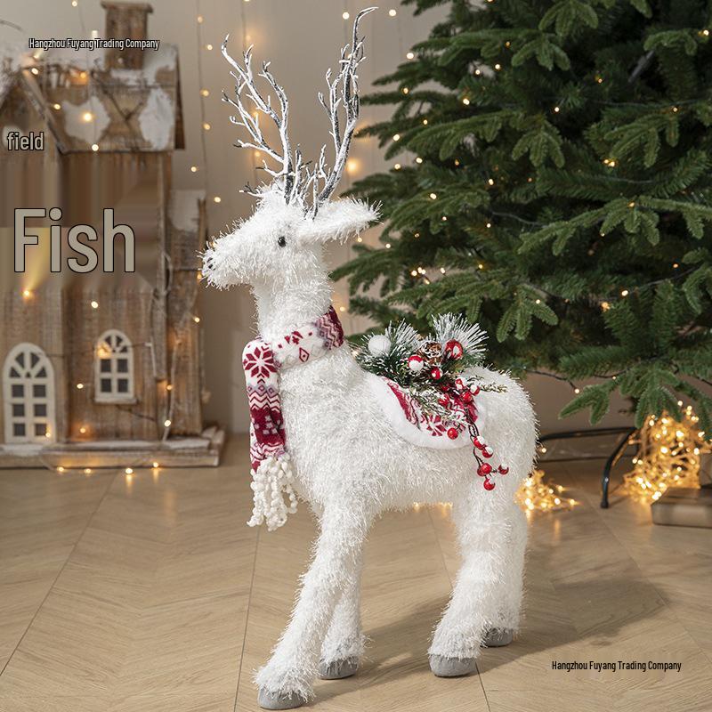 Gangheng White Reindeer Plush Doll Christmas Decorations for Home, Mall Window Display, and Tree Ornaments