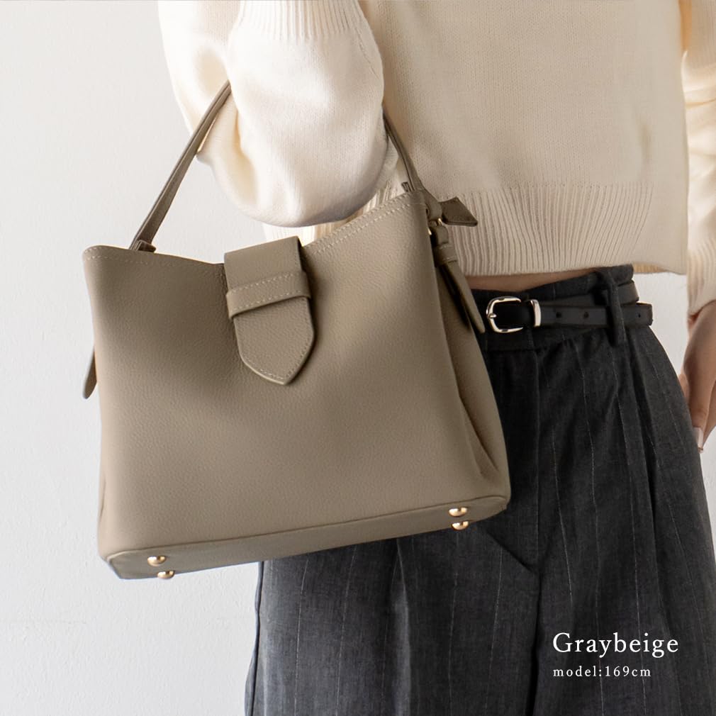 VITAFELICE Genuine Leather 3-Room 2-Way Handbag for Women, Sib-80017n (Gray Beige)