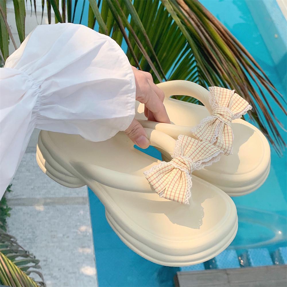 

Милый бант и шлепанцы для студентов, повседневная одежда для пляжа, сандалии для женщин, лето 40-41 бежевый