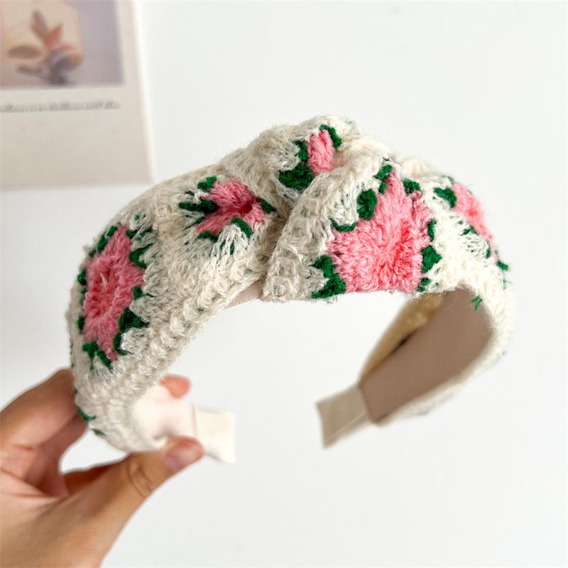 Pretty Knitting Floral Embroidery Tape Knotted Hairbands for Women Girls Shopping Party Photography Head Wears