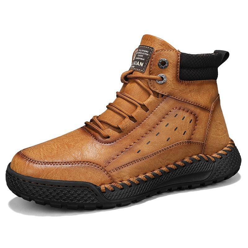 High-end leather Martin boots men's outdoor high-top cotton boots retro velvet