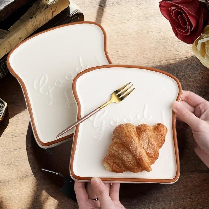 Creative Bread Shaped Ceramic Breakfast Plate Toast Dishes Salad Fruit Snack Tray Household Tableware Dinner