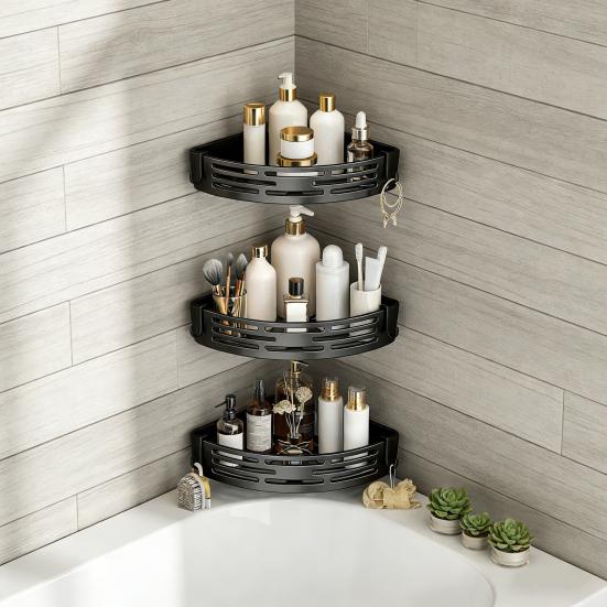 Hörnförvaringsställ Superbärande Spikfri Installation Badrumsorganisatör med Starkt Klister Fuktsäker Design Förvaringsorganisatör