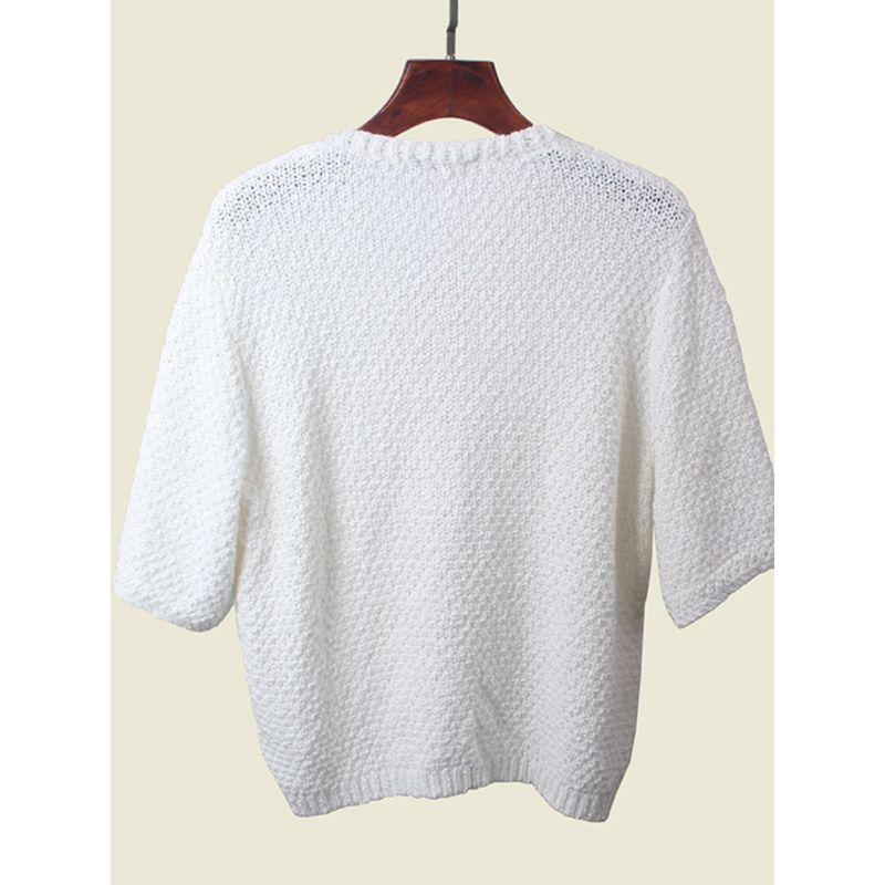 P's Accessible Luxury Classic Style Half Sleeve Cardigan Elegant Pull round Neck Metal Buttons Export Knitting Tops