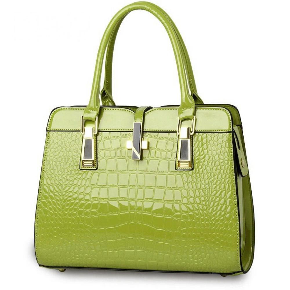Women's One Shoulder Bag Bright Leather Crocodile Texture PU Leather Portable Women's Bag One Shoulder Diagonal Large Capacity Women's Bag