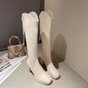 Fashion Square Toe Warm Elegant Heeled Long Boots for Women Designer Luxury Gothic Pu Cosplay Waterproof Hot Knee High Shaft Shoes Woman