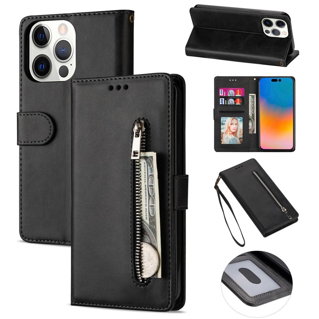 IPhone 14/13/12/11 Składane Etui Skórzane z Zamkiem Błyskawicznym i Magnetycznym Zapięciem
