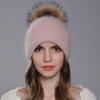 Frauen Winter Angora Kaninchen Haar Stricken Gebraten Teig Twist Doppel Schicht Bördeln Waschbären Pelz Ball Wolle Hut