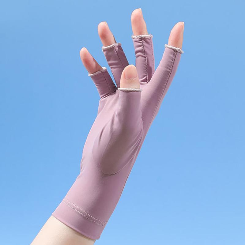 Summer Women'S Ice Silk Thin Gloves Fingerless Half-Finger Uv Protection Sunscreen Female Gloves Nail Gloves Riding Driving