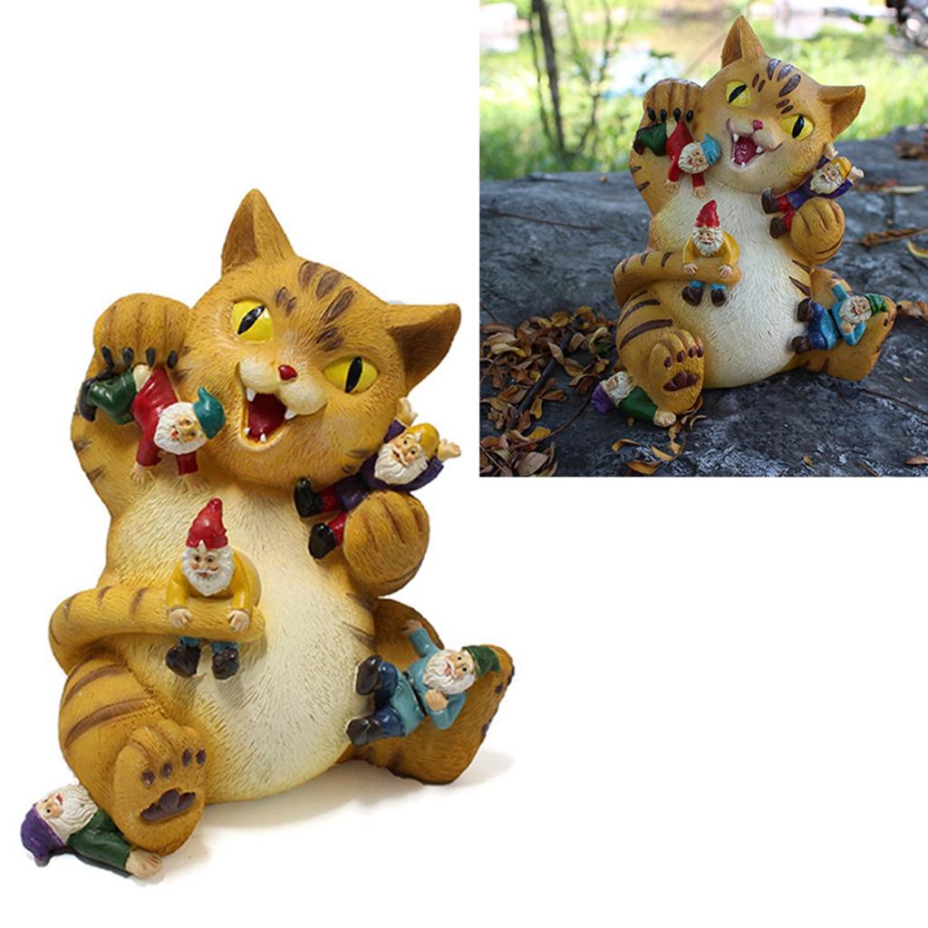 Cat Figurine Exquisite Details Texture Bright Colors Durable Resin Yellow Cat Statue for Garden