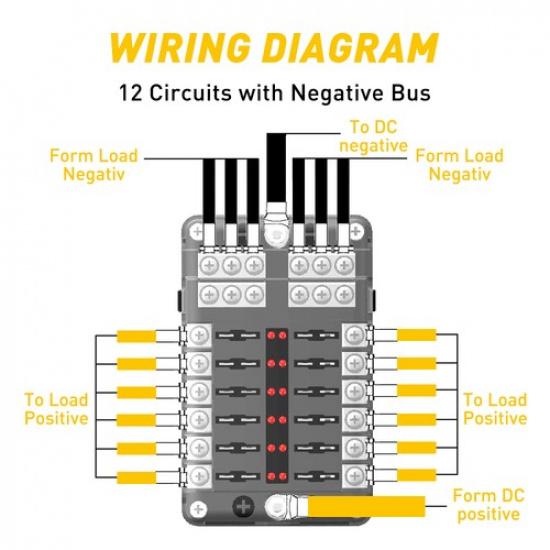 12-Way Blade Fuse Box Block LED Holder Indicator 12V 32V Auto Marine Waterproof