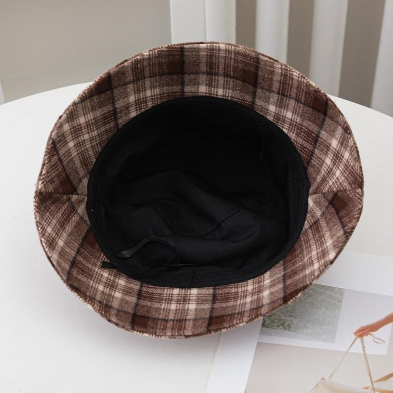 Women S Plaid Bucket Hat Double Sided Foldable Sun Protection Large Head Size Korean Style