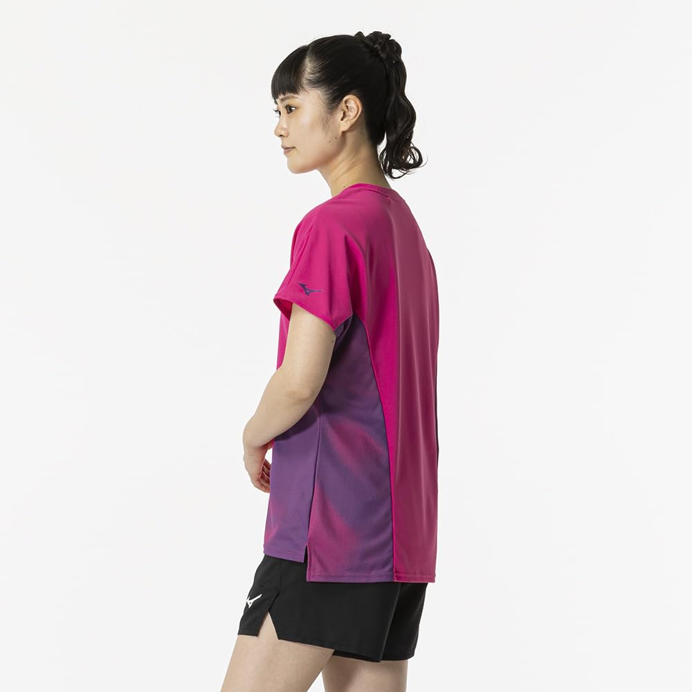 Game Fuchsia Size Short Dynamotion Officially Approved by the Japan Badminton Association Women's Tennis/Badminton Shirt, Pink, XL, 62JAB205, Sleeve,