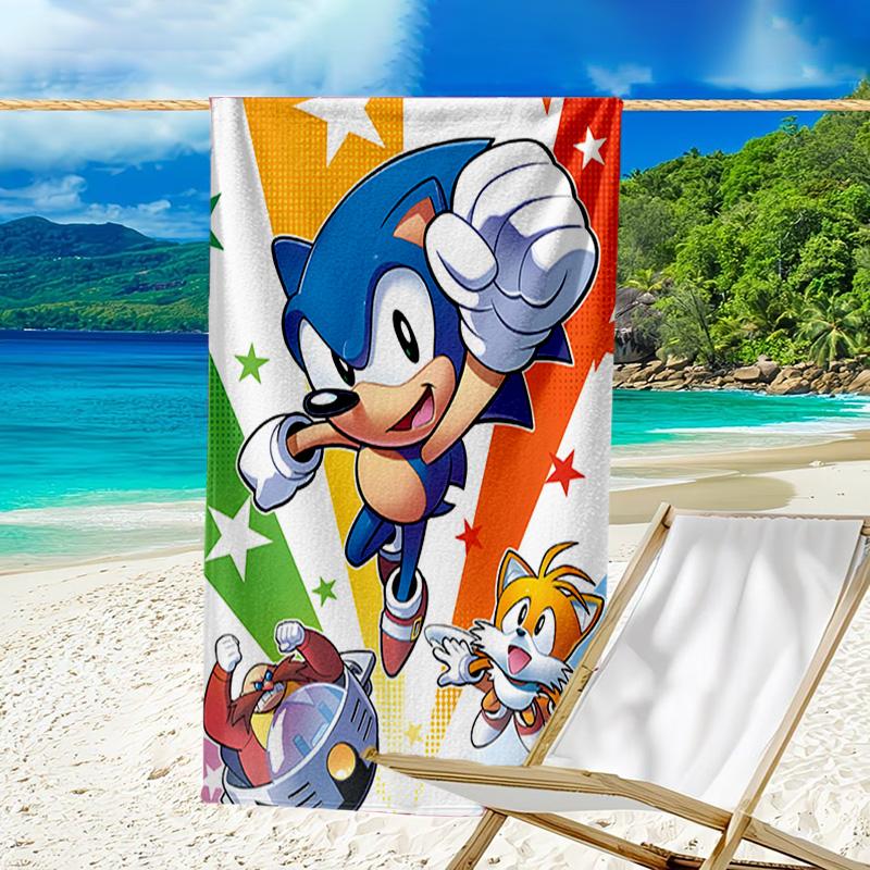1pc Sonic5 Beach Towel, Beach and Seaside Swimming Pool Equipment, Fashion Pattern, Rectangular, Travel Essentials