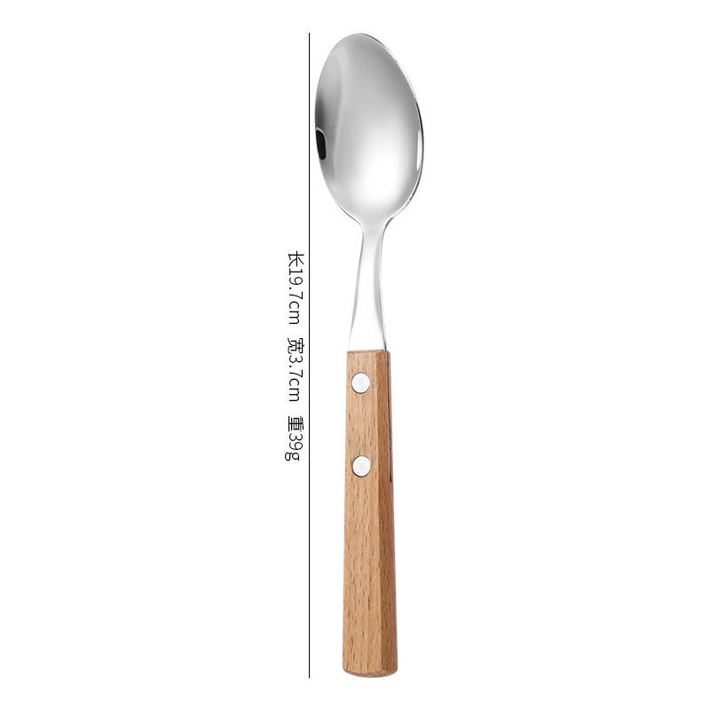 Four-Piece Cutlery Set: Stainless Steel Steak Knife, Fork, Spoon, with Rosewood Handles.