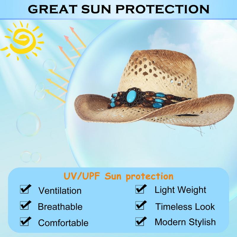 Western Cowboy Hat for Men Hollow Wide Brim Women Riding Cowgirl Straw Hats Summer Sun Hat