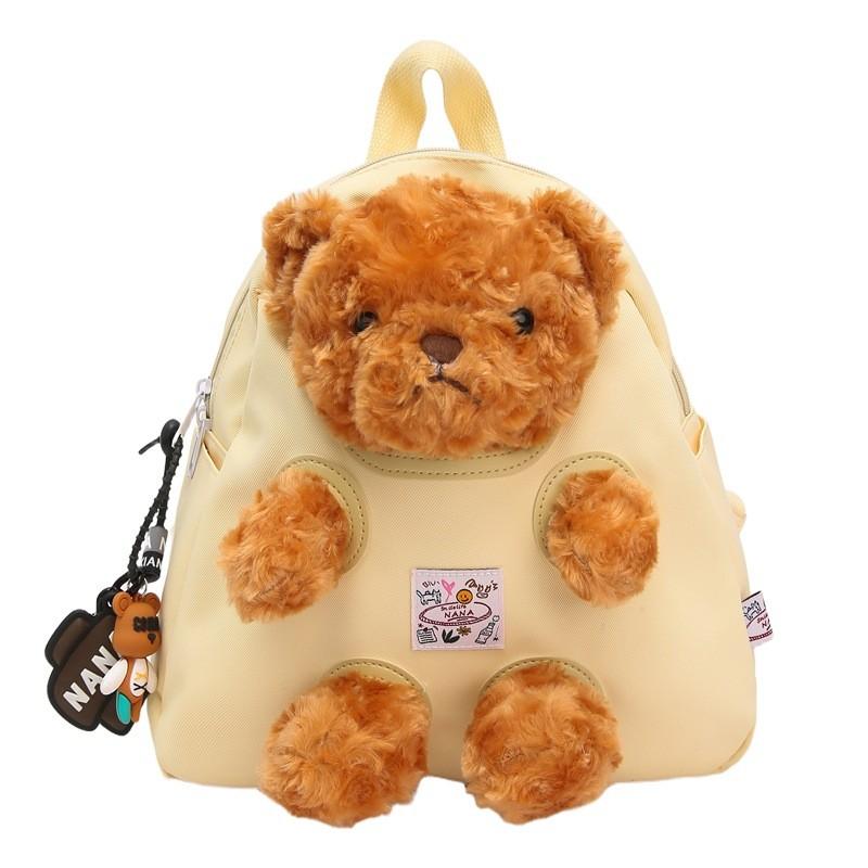 Cute Cartoon Plush Teddy Bear Doll Decoration Student Backpack With Pendant For School And Urban Use