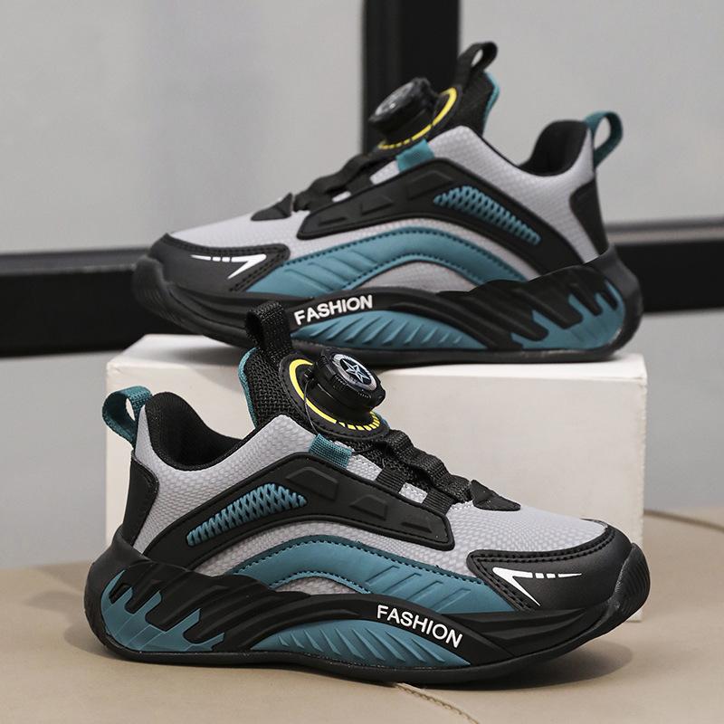 Children s winter cotton shoes, waterproof leather surface, children s soft-soled rotary button sneakers 28