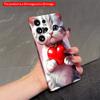 2DFlat Samsung Phone Case Cute Kitten Holding Red Heart Phone Case Applicable To Galaxy S23 S24 S25ULTRA S26 A12 A14 A15 A16 A54 A55