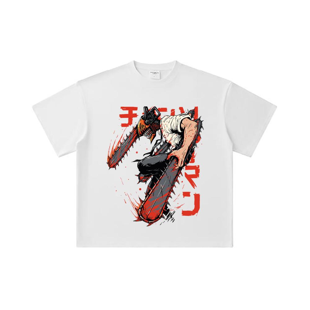 260 GSM Double Yarn 32 Count 100% Cotton Chainsaw Man V21 Denji Print Unisex Heavy Cotton T Shirt