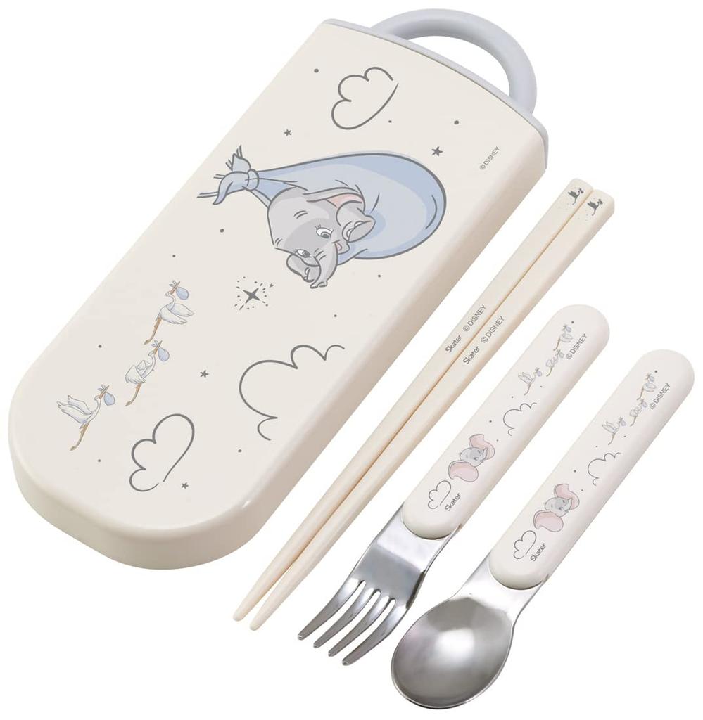 Skater Trio Set of and Fork Dumbo for Made in Chopsticks, Spoon, (Disney Design) Children, Antibacterial, Japan, TACC2AG-A