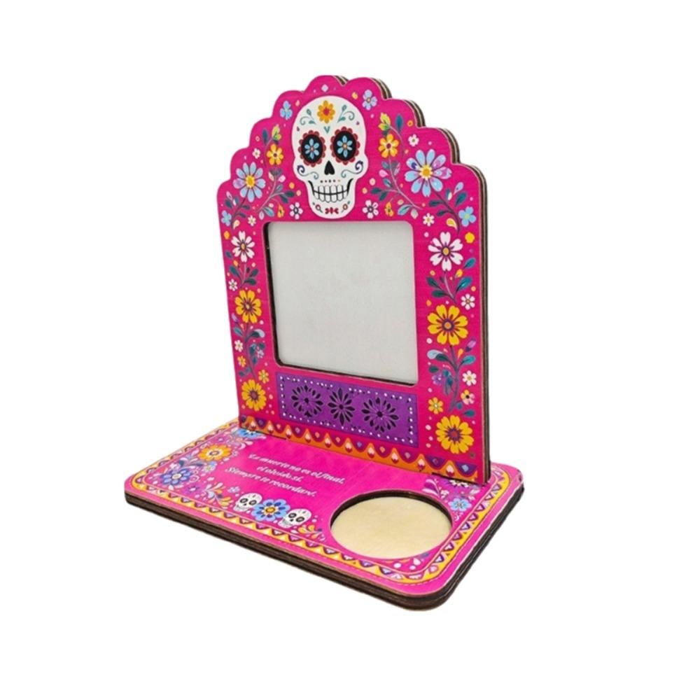 Wooden Halloween Photo Frame Skull Marigold Pattern Desktop Photo Display Rack Haunted House