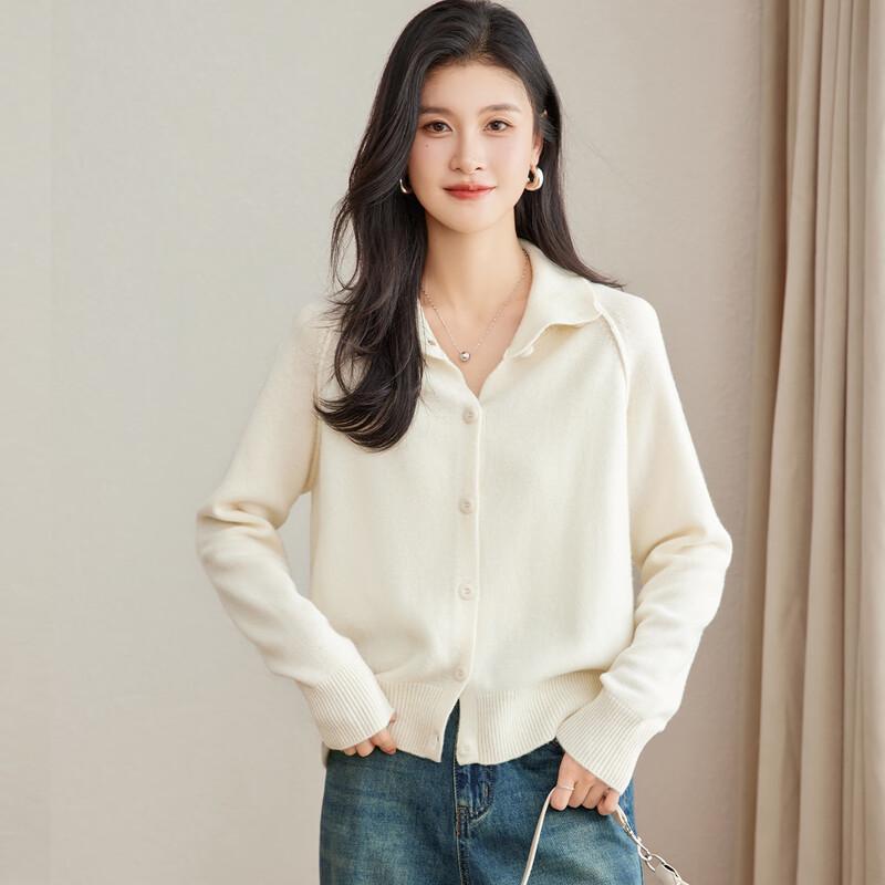Women's Thick 100% Lambswool Stand-Up Collar Cardigan