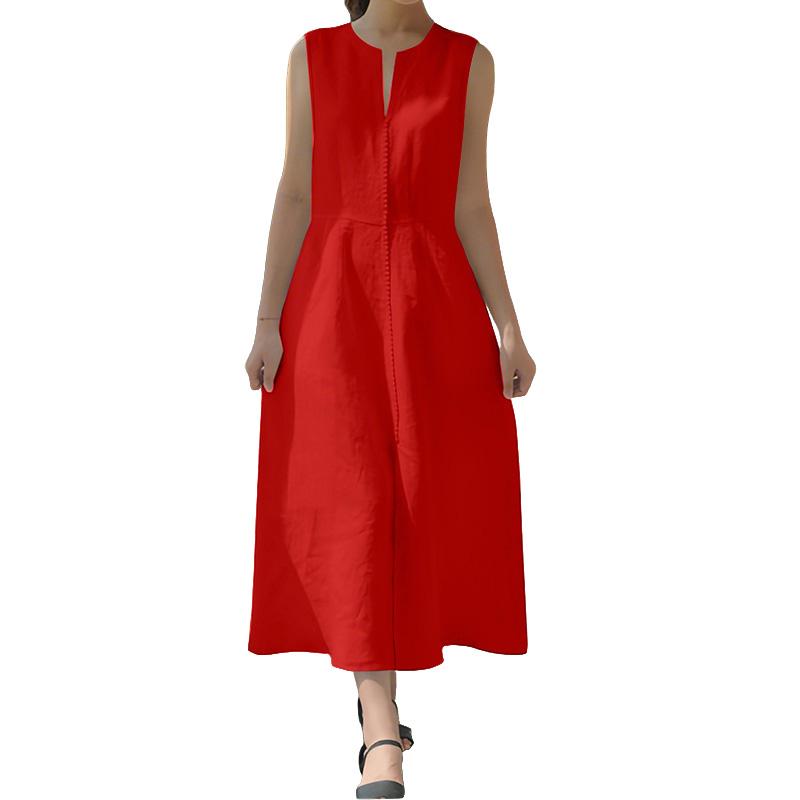 

ZANZEA Женское повседневное платье с V-образным вырезом, однотонное, свободного кроя, летнее, без рукавов XL красный