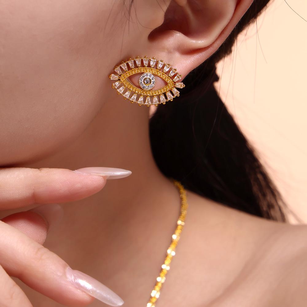 Devil's Eye Zircon Jewelry Set: Micro-Paved Titanium Steel Necklace, Bracelet & Earrings