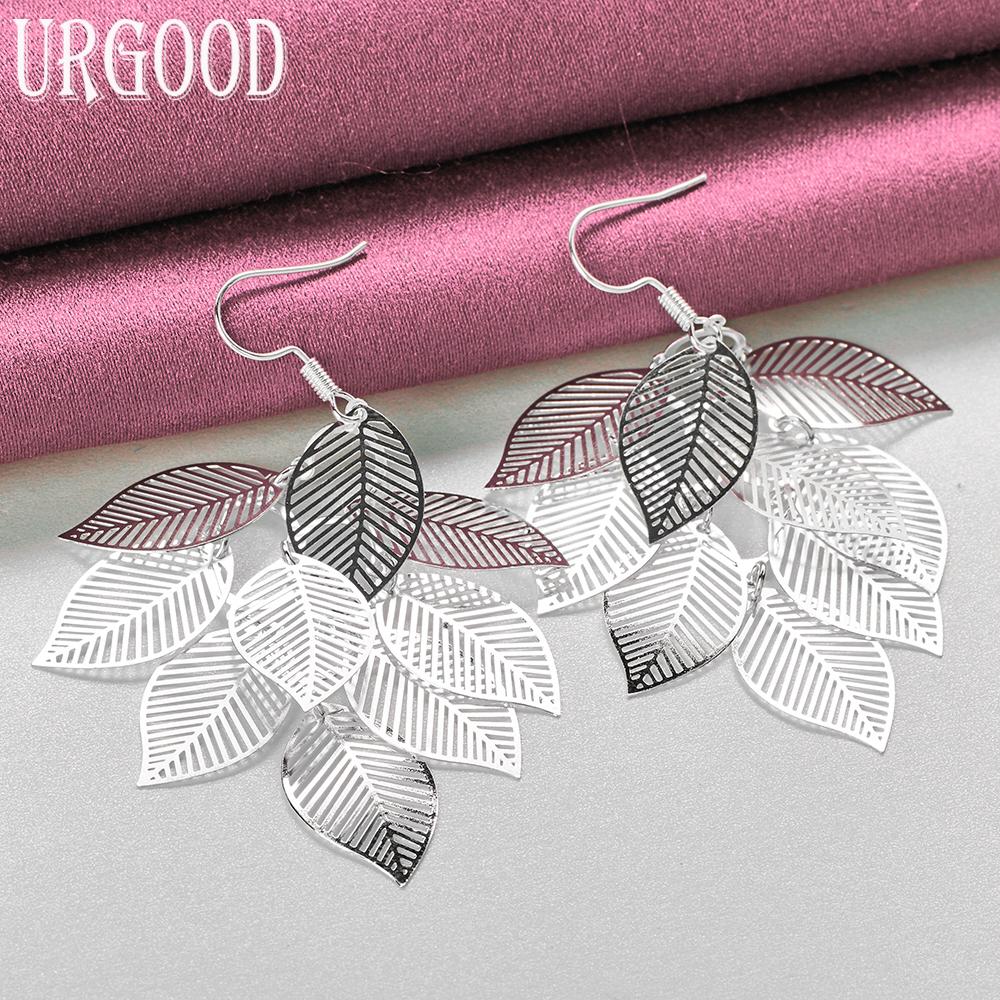 925 Sterling Silver Leaf Pendant Earrings Wedding Jewelry