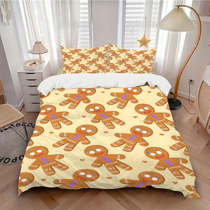 3Pcs Gingerbread Man Printed Bedding Set, Breathable And Soft,(Includes 1 Duvet Cover And 2 Pillowcases, Quilt Not Included) Yy250815192