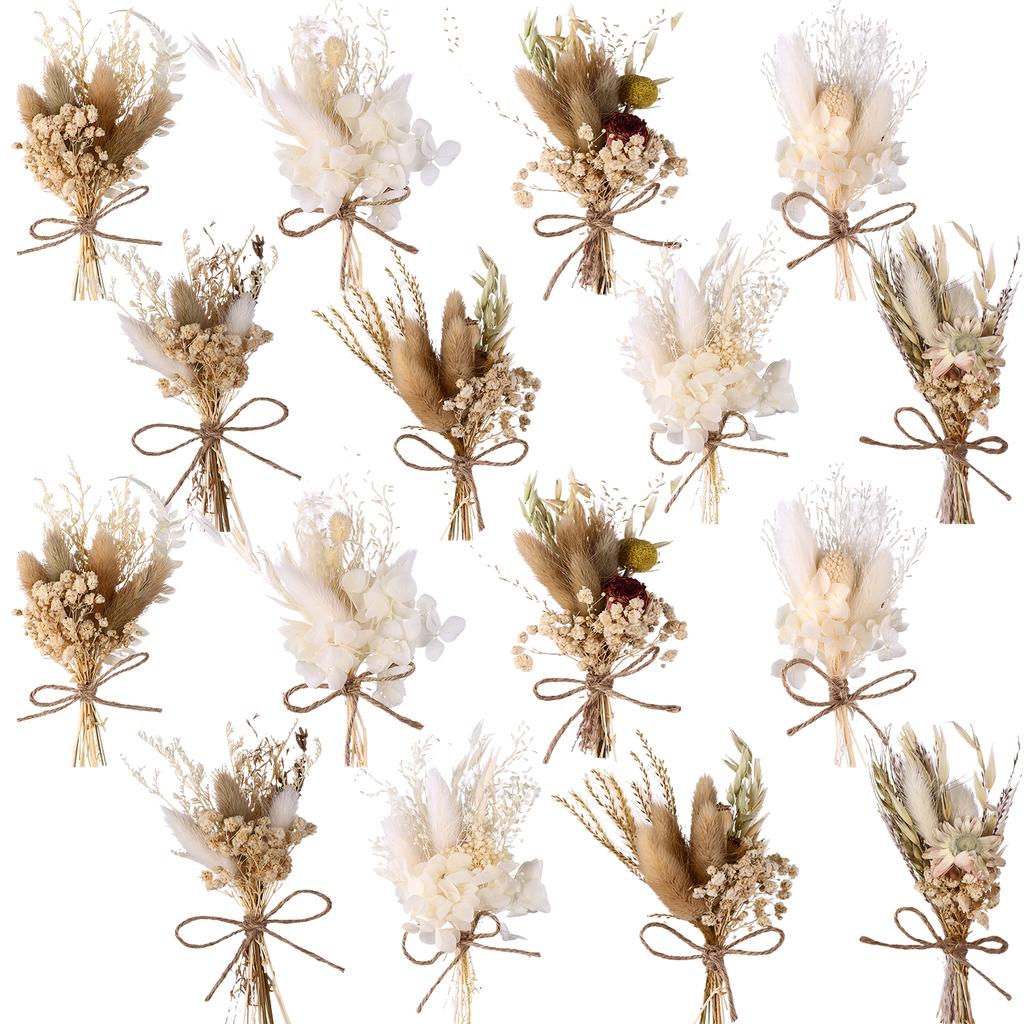 12Pcs Boho Dried Flower Bouquet Mini Dried Flower Mini Wedding Handmade Dry Flowers Decor Natural Branches Dog Tail Bunny Rabbit