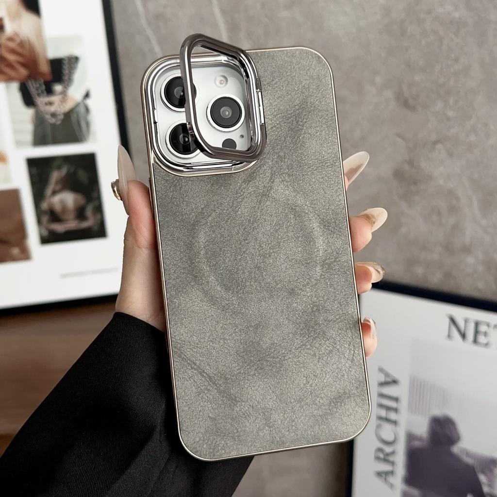 New Plated Lens Ring Bracket for Plain Leather Magnetic Suction Mobile Phone Cases IPhone 16 Pro Max, 15, 14, 13, and 12 Series