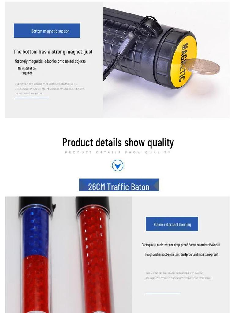LED Safety Traffic Baton - Flashing Glow Stick for Night Patrol and Security