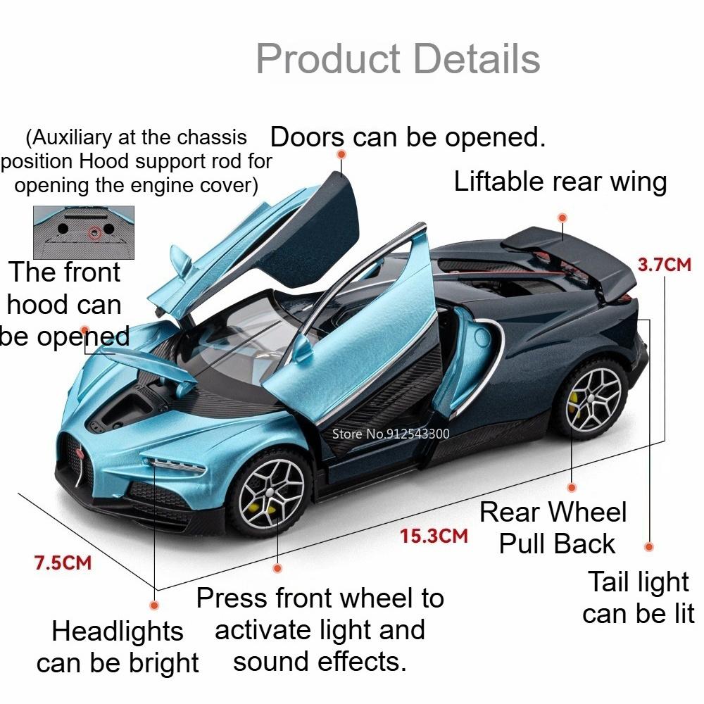 1:32 Scale Tourbillon Atlantic Sports Car Model Toy Pull Back Doors Opened Supercar Sound Light Toys Holiday Celebrations