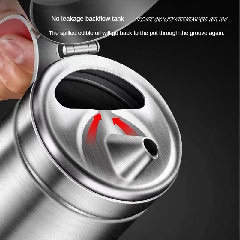 800ML 304 Stainless Steel Oil Pot Kitchen Oil Tank Container Dustproof Condiment Bottle Oil Tank Dispenser Kitchen Tool