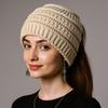 Solid Color Ponytail Beanie Hat Headwear Women's Hat Warm Knitted Hat  Winter