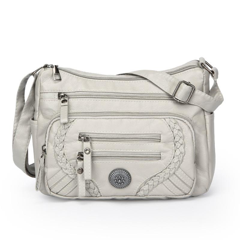 Fashion Four Seasons Soft Leather Texture Large Capacity Shoulder Crossbody Bag Multi-pocket Multi-compartment Backpack Middle Elderly Women's Bag