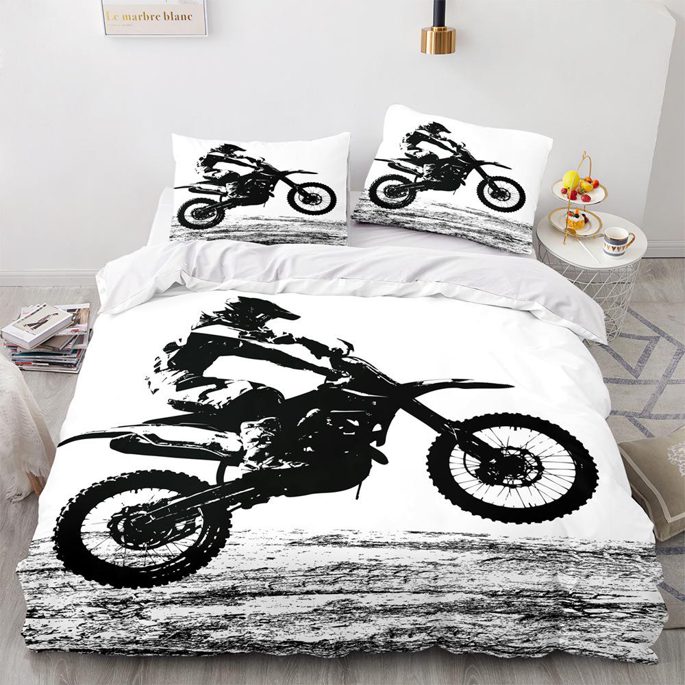 3D Motorcycle Quilt and Pillow Case 2/3 Piece Retro Style Motorcycle Bedding Set EU135 * 200 Soft and Easy To Clean Home Decoration for Boys' Rooms