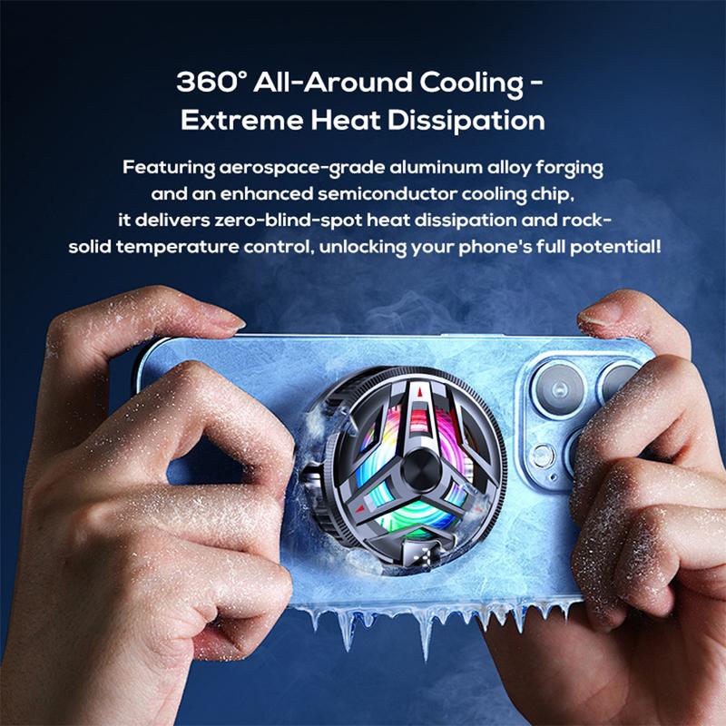 Portable Magnetic Semiconductor Phone Cooler with Digital Display RGB Lights Powerful Cooling Fan for Gaming Phone Ice Cooler