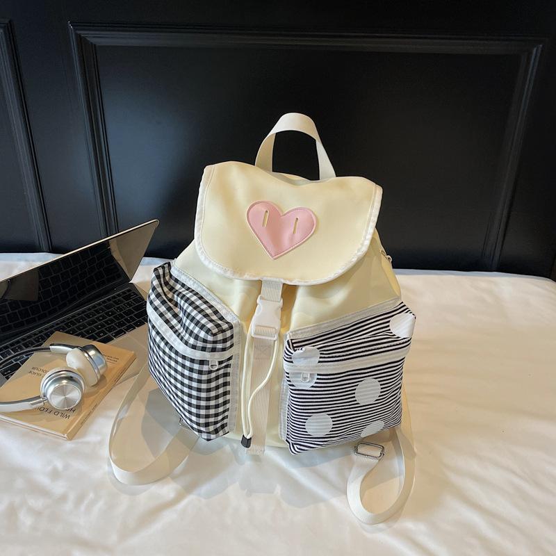 New Ins Wind Contrasting Color Love Blue Plaid Backpack Large Capacity Casual Cute Versatile Student Backpack