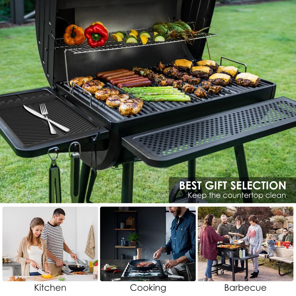 Grill Side Shelf Mat Silicone Griddle Tool Mat with 8Slot Anti-Slip Grill Holder Pad Heat-Resistant BBQ Utensil Mat Kitchen Tool