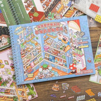 Shop Scene Miniature Scene Sticker 8 Scenes 25 Sheets PET Supermarkets Sticker Book Fruit Flower Shops Large Size